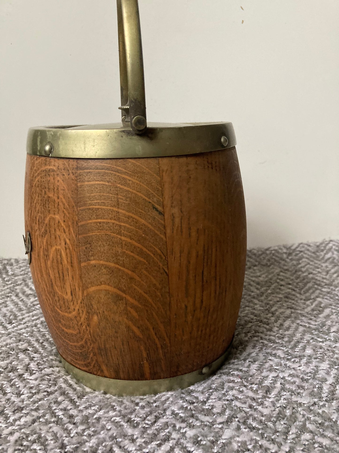 Antique English Oak and Brass Biscuit Box / Barrel