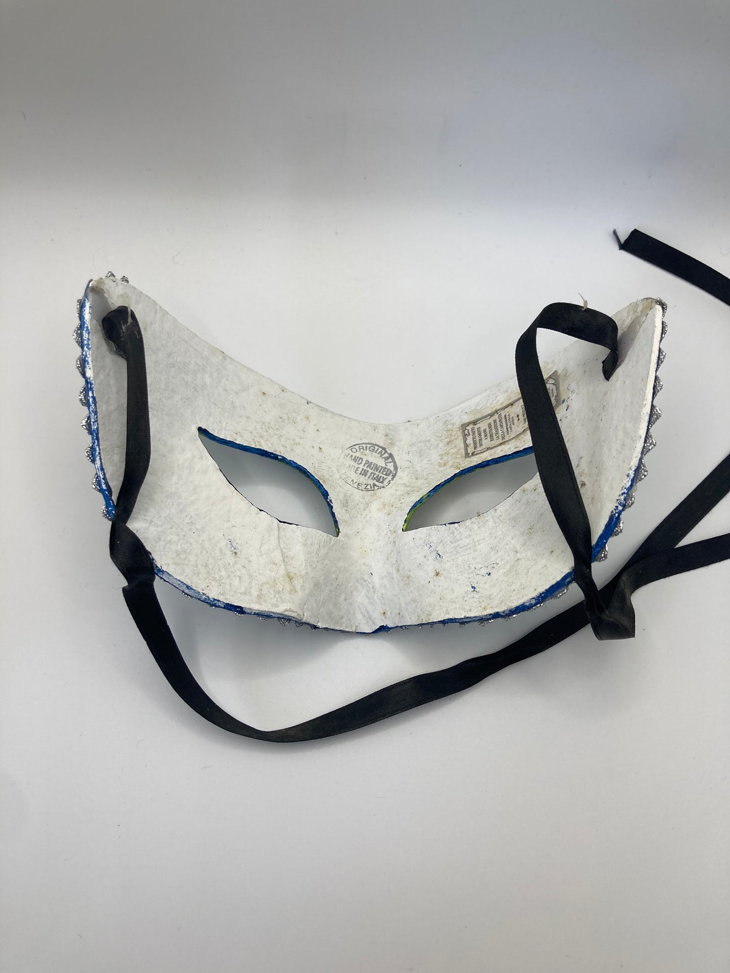 Vintage Original Venezia, Italy Hand Painted  Masquerade Mask Papier-mâché Blue - Bloom & Heirloom Vintage Decor