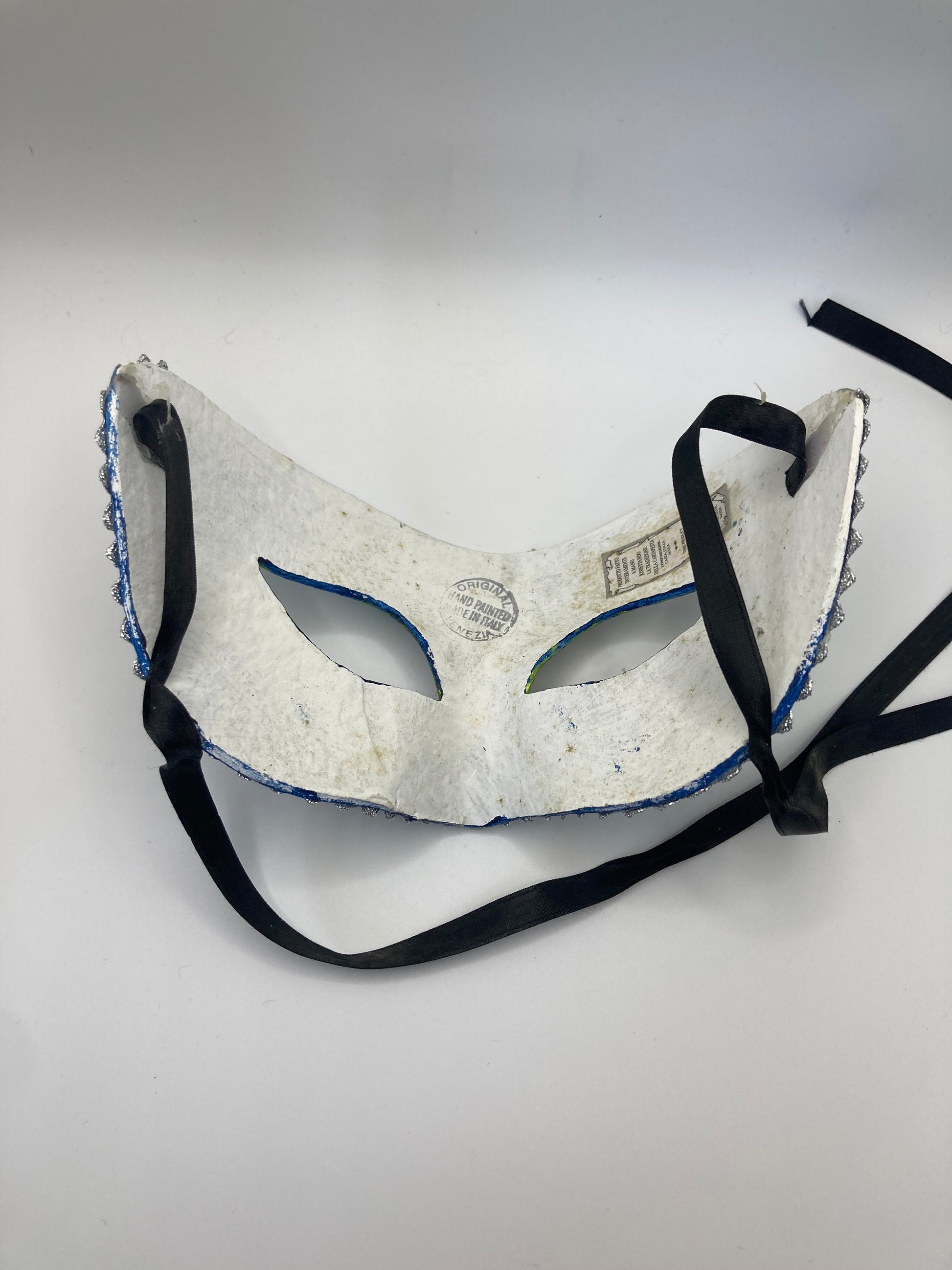 Vintage Original Venezia, Italy Hand Painted  Masquerade Mask Papier-mâché Blue - Bloom & Heirloom Vintage Decor