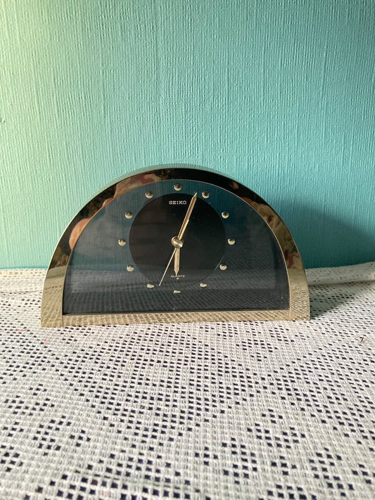 Seiko Half Moon Clock Mid Century  Hollywood Regency Brass Table Clock Japan