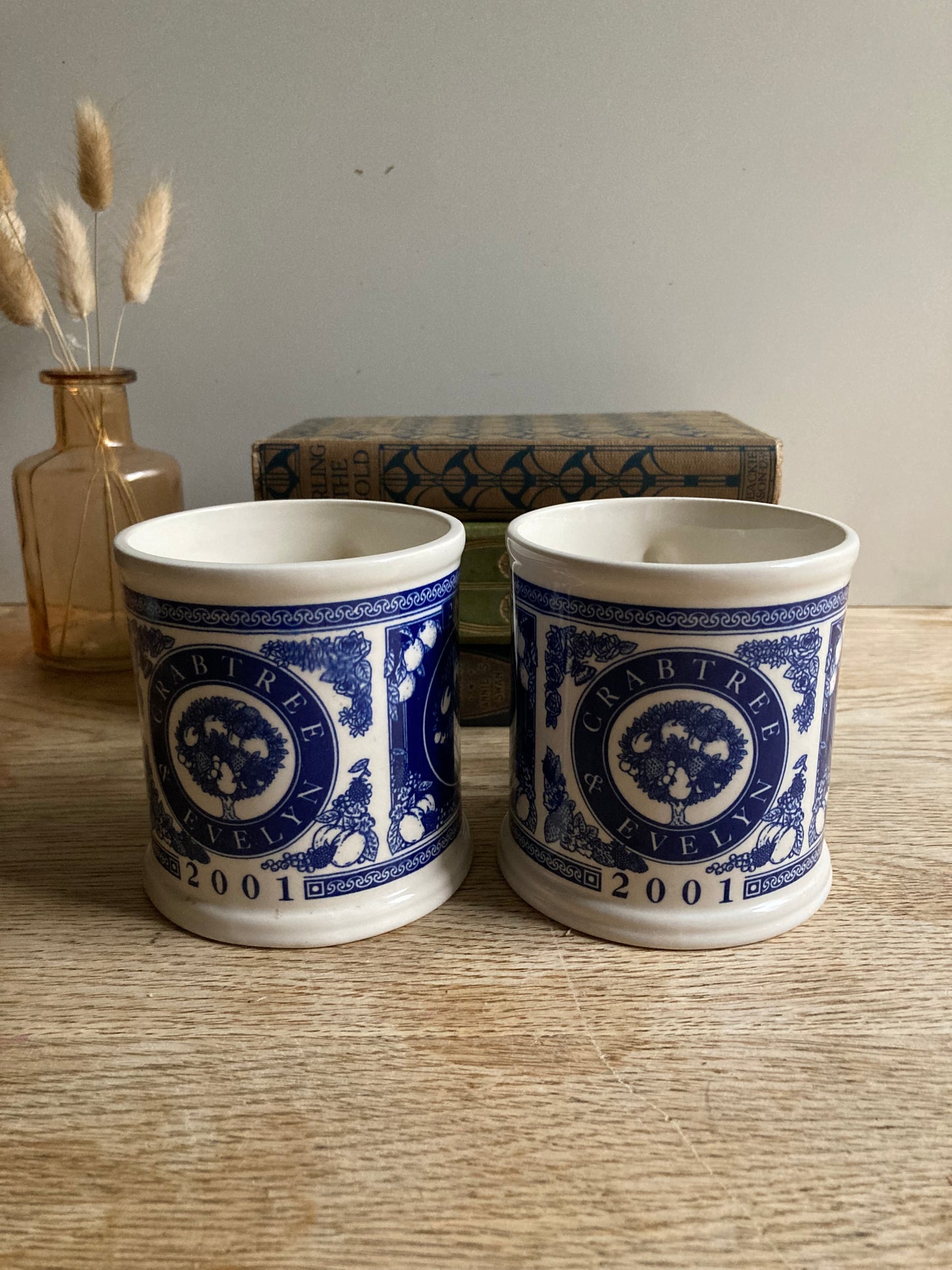 Masons Crabtree & Evelyn Ironstone 2001 Mug Pair Blue and White