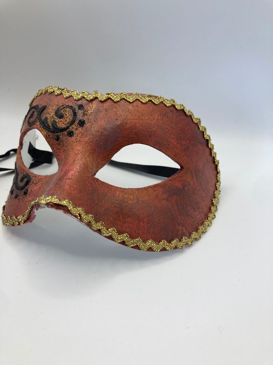Venezia Italy Hand Painted Masquerade Mask, Papier-mâché Red Baroque Style - Bloom & Heirloom Vintage Decor