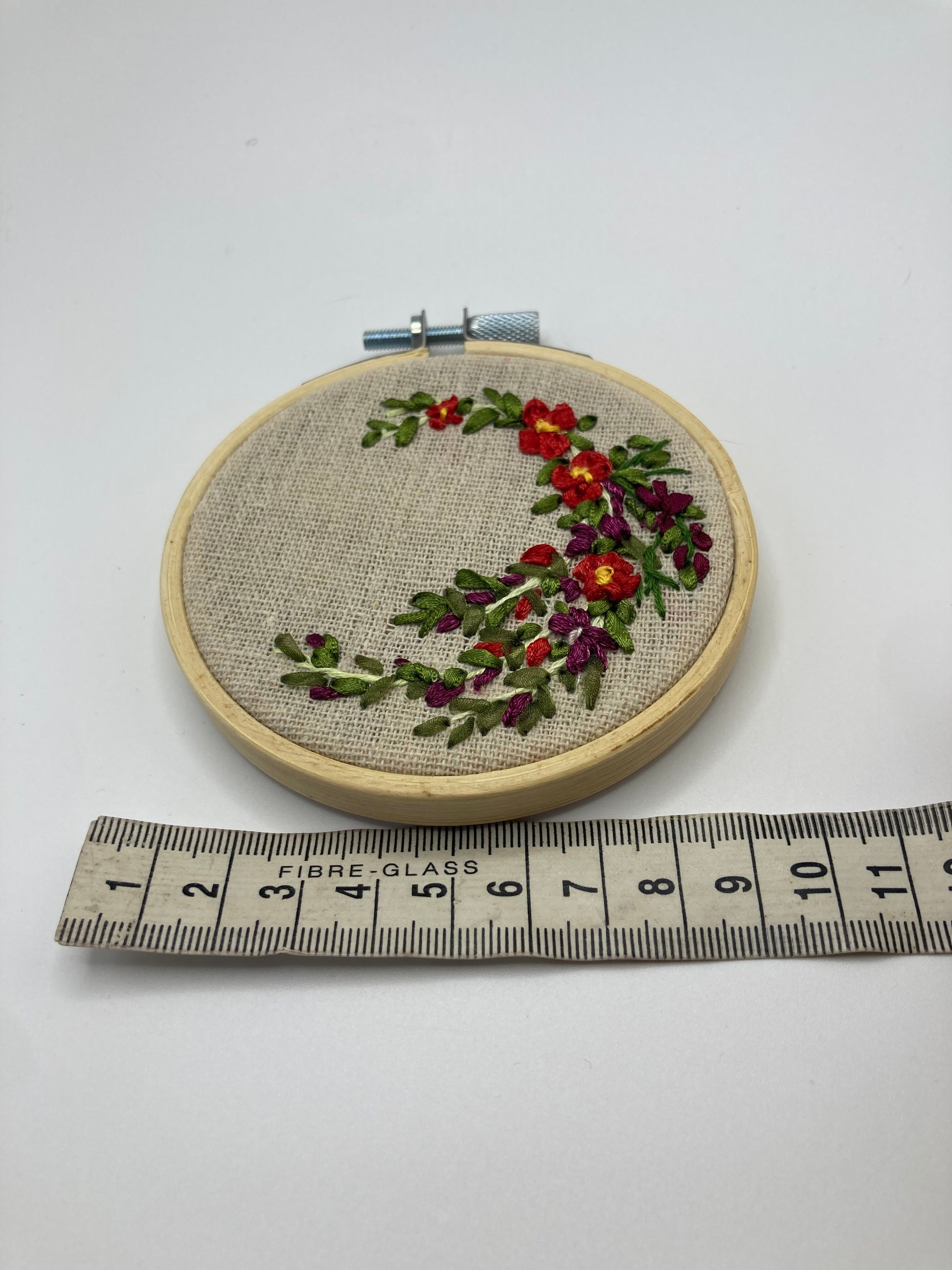 Red and Purple Floral Hand Stitched Small Hoop Wall Art - Bloom & Heirloom Vintage Decor