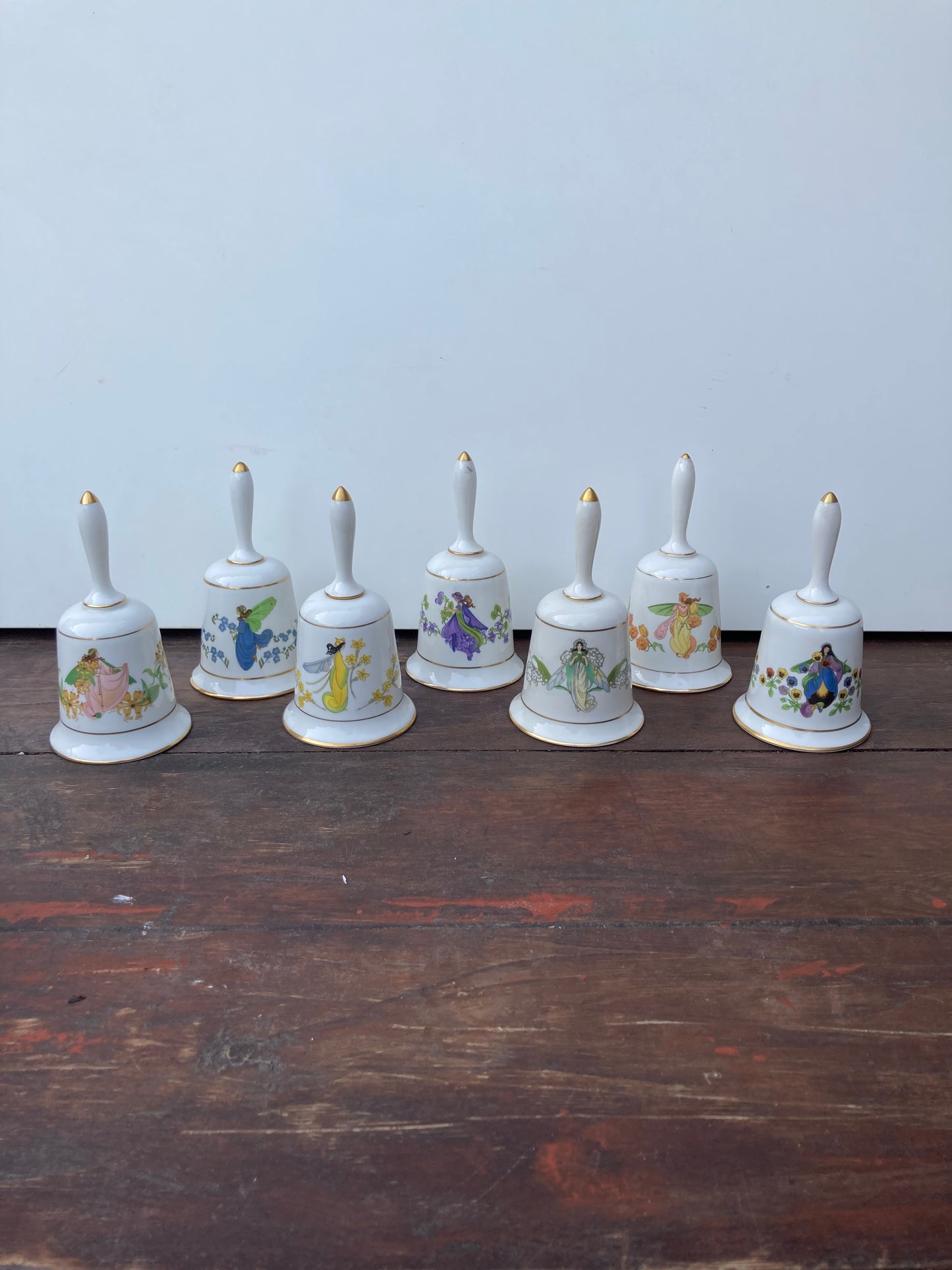 Collection Of 7 Franklin Mint Enchanted Flowers Fairies Porcelain Bells