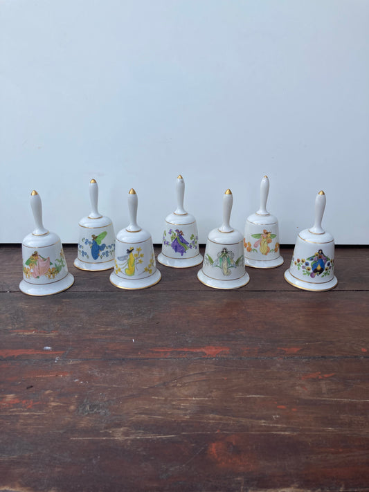 Collection Of 7 Franklin Mint Enchanted Flowers Fairies Porcelain Bells