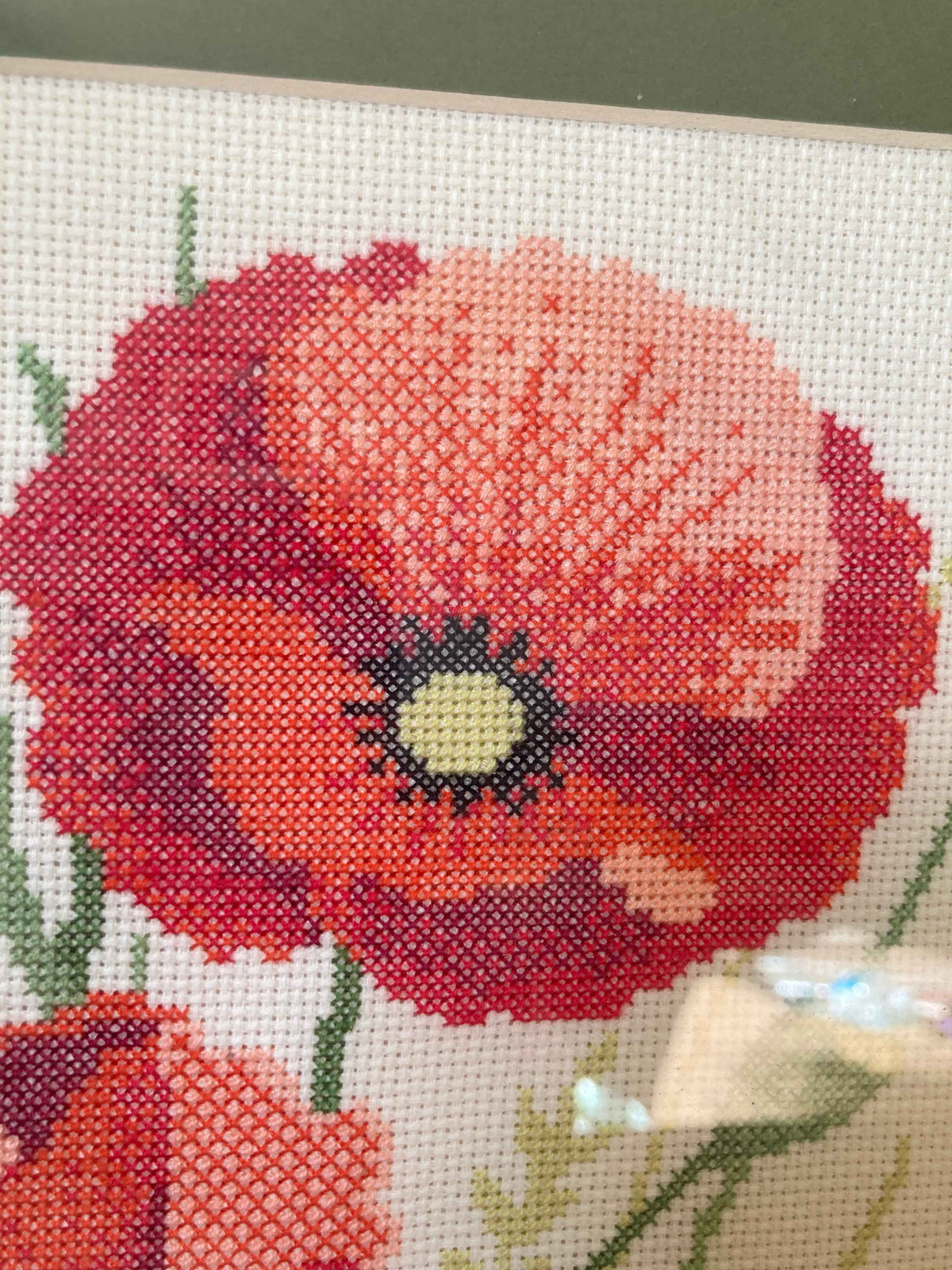 Vintage Framed Poppy Needlepoint in Ornate Gold Frame