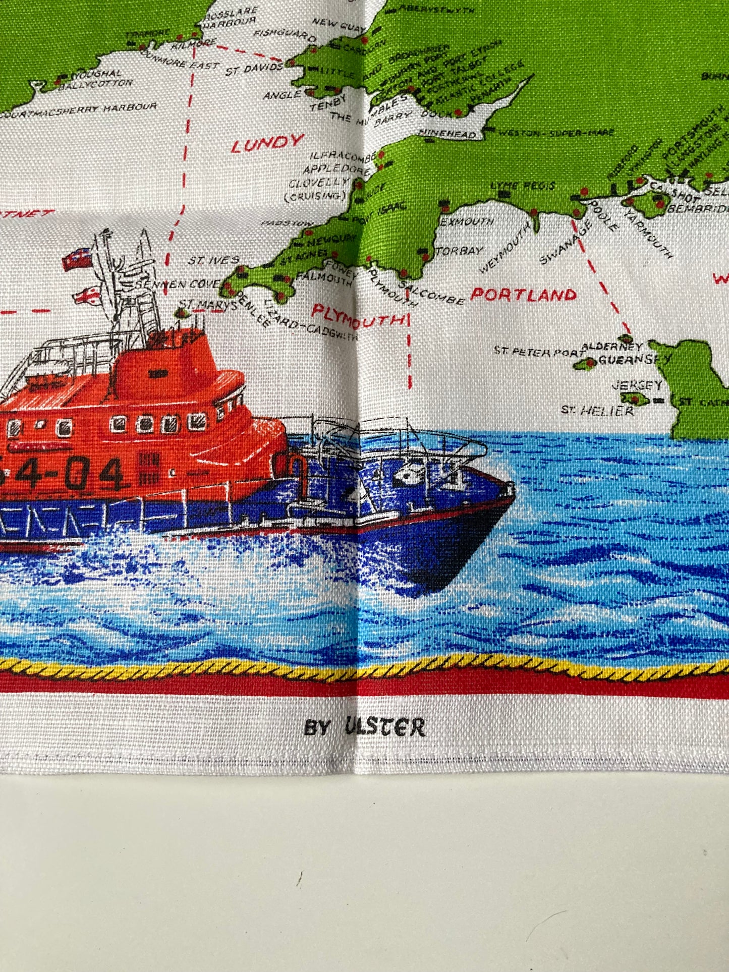 Vintage RNLI Lifeboat Chart Of Great Britain & Ireland Linen Tea Towel