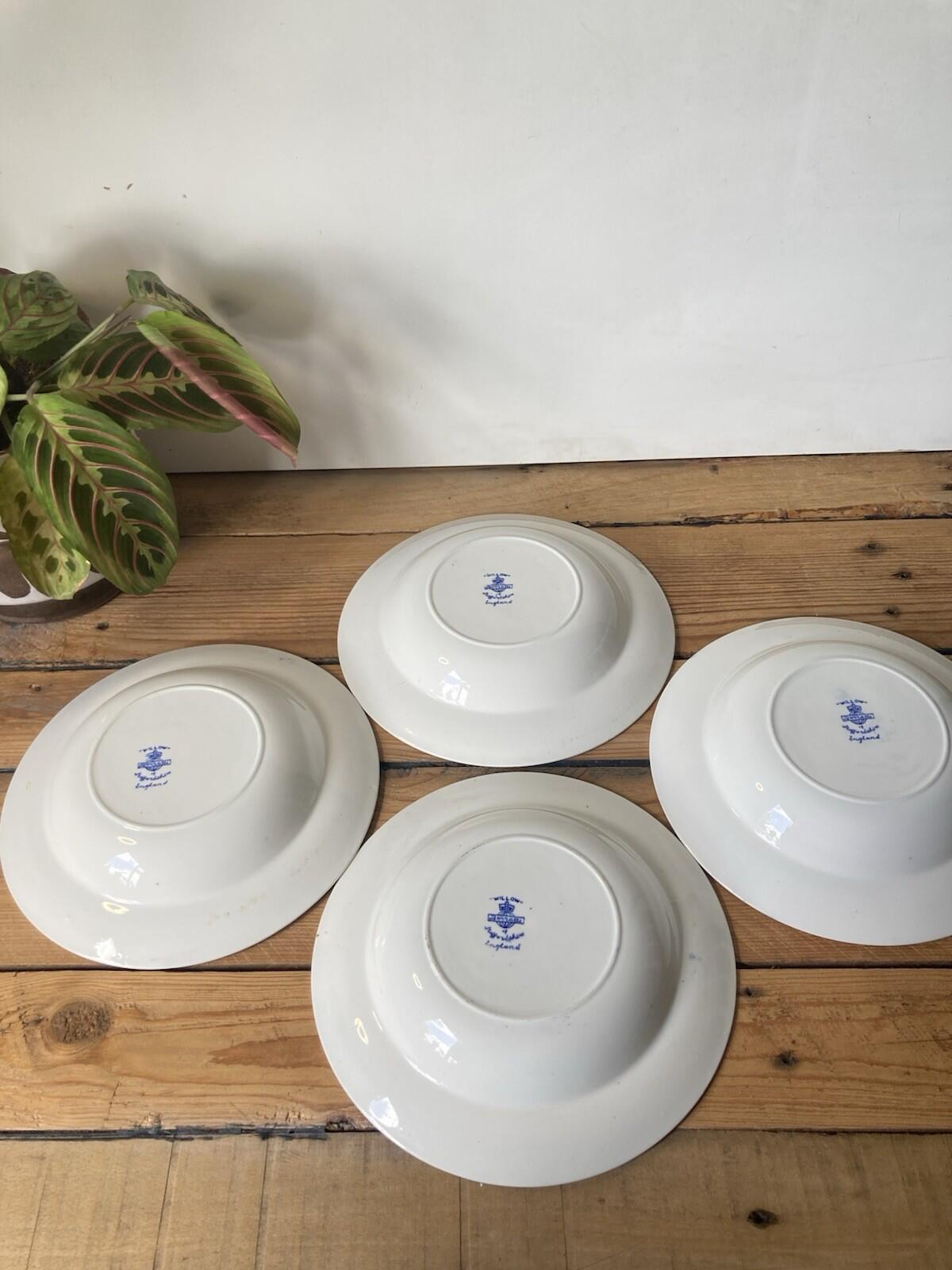 Barratts Willow 4 Rimmed Dessert / Soup Bowls Blue & White