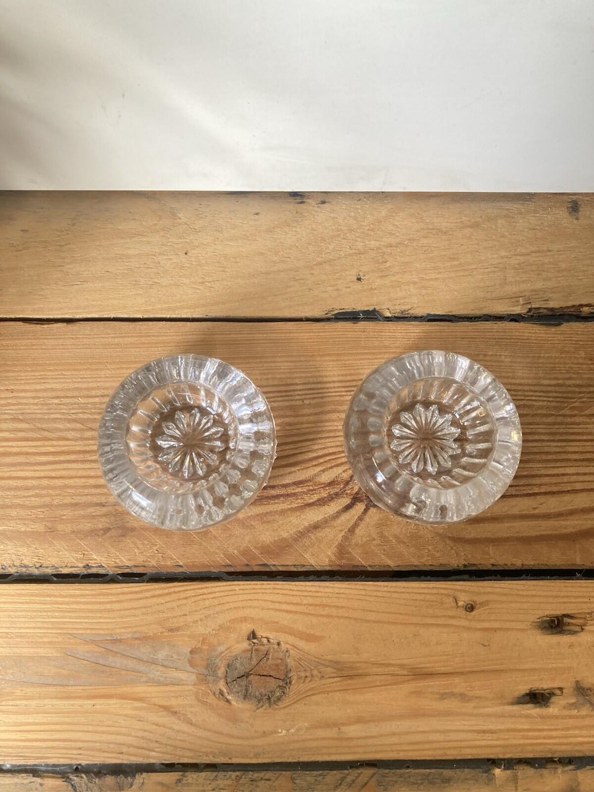 Pair Of Lovely Round Vintage Clear Cut Glass Salt Cellars