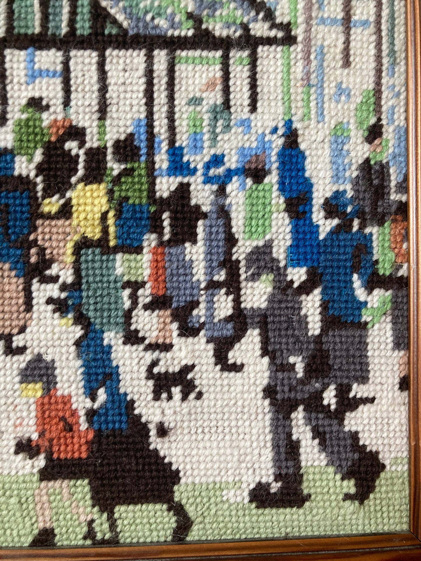 Lowry Style Market Scene Framed Tapestry Vintage Textile Wall Art