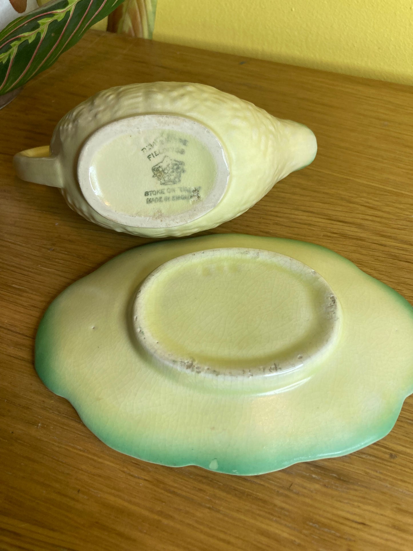 Crown Devon Sauce Boat and Saucer Miniature Cabbage Leaf