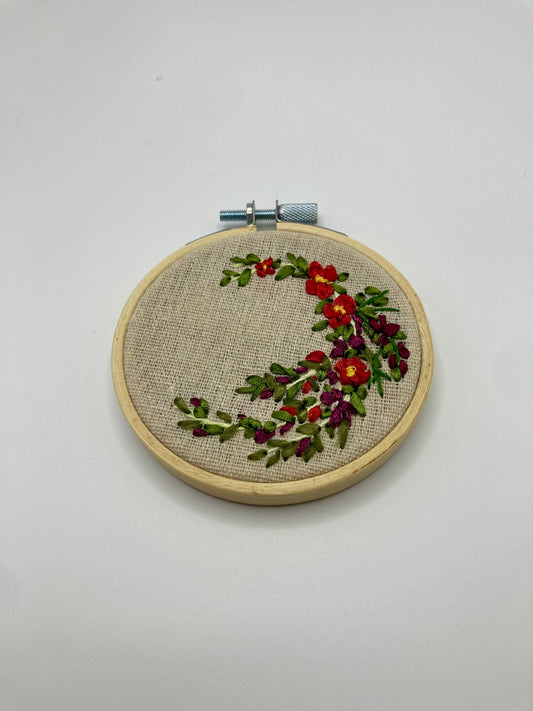 Red and Purple Floral Hand Stitched Small Hoop Wall Art - Bloom & Heirloom Vintage Decor