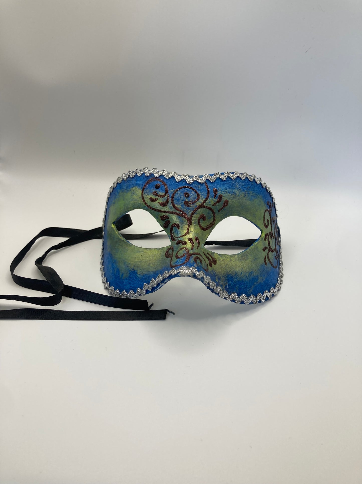 Vintage Original Venezia, Italy Hand Painted  Masquerade Mask Papier-mâché Blue - Bloom & Heirloom Vintage Decor
