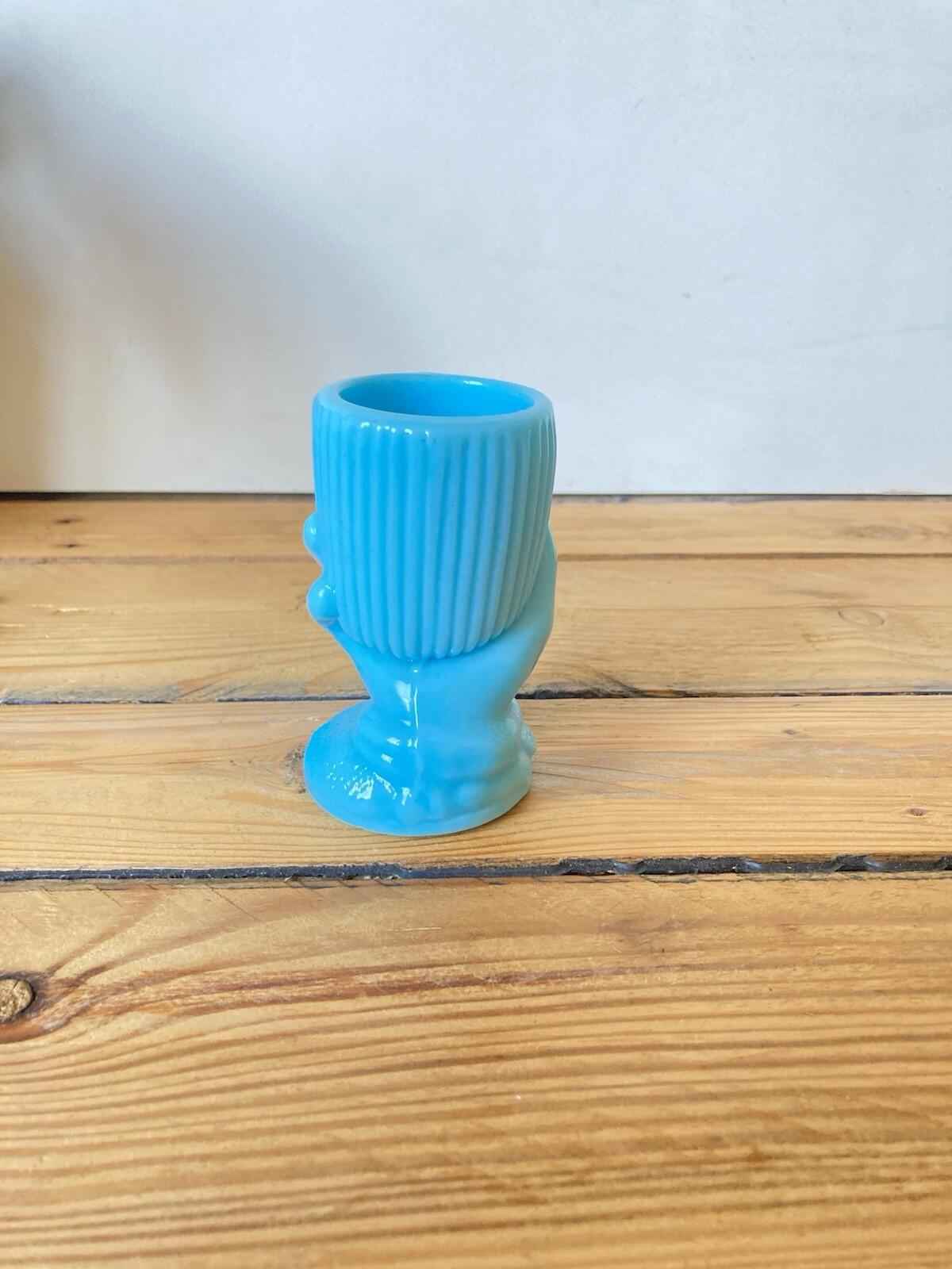 Portieux Vallerysthal Blue Glass Egg Cup Beggars Hand Toothpick Holder