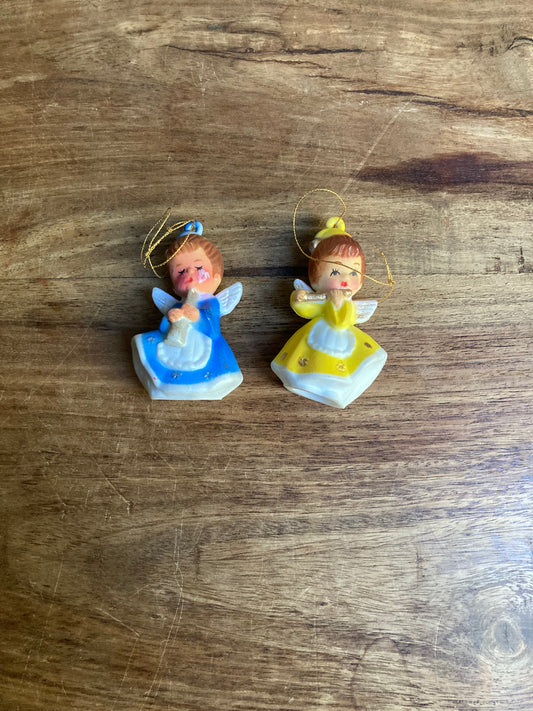 1980's Vintage Holiday Christmas Ornaments Set of 2 Angels w/ Instruments