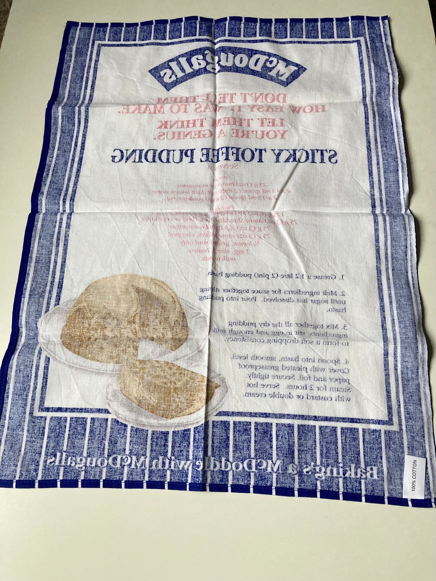 Vintage McDougalls Tea Towel Sticky Toffee Pudding Recipe