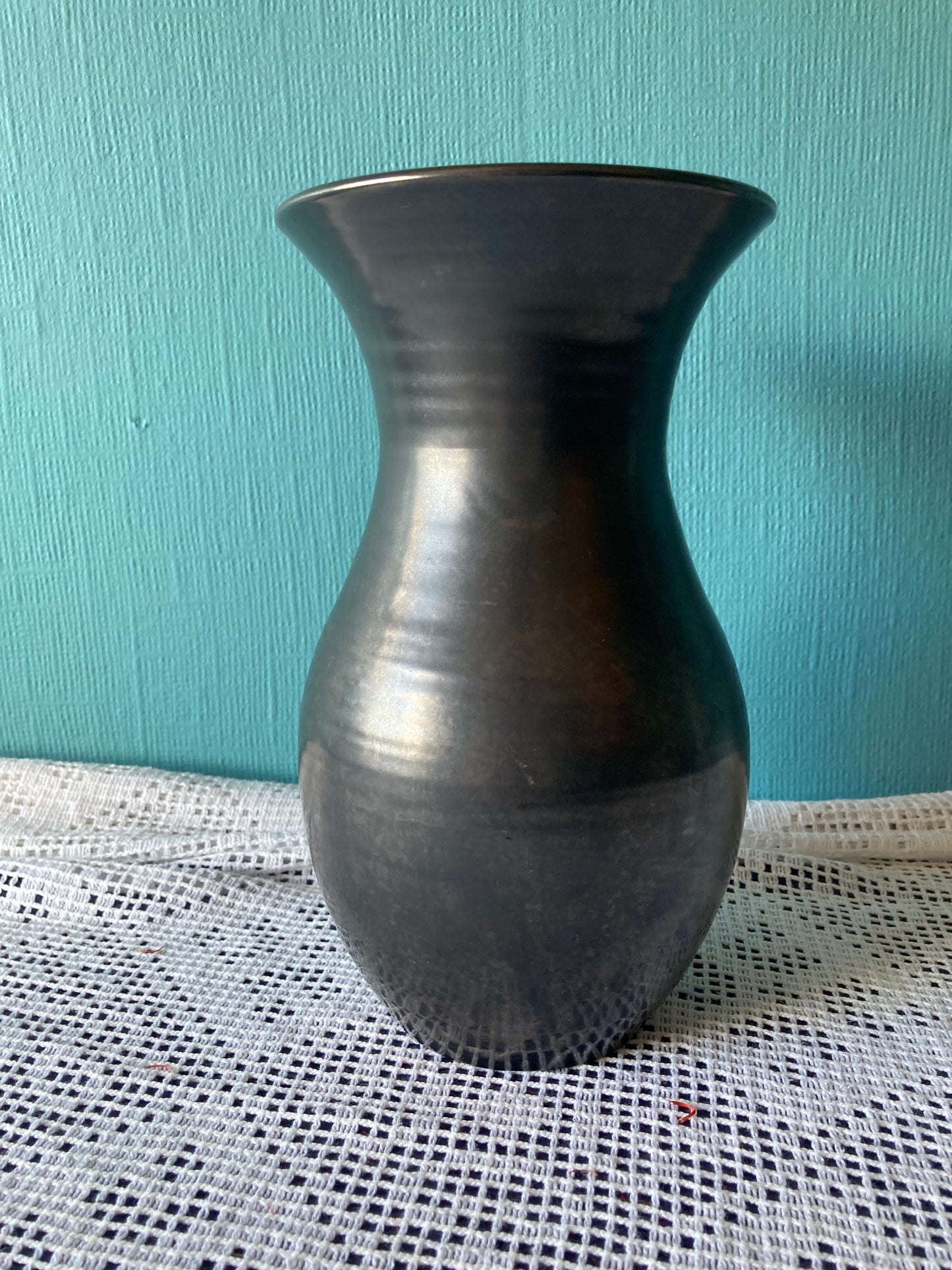 Prinknash Abbey studio pottery vase in gunmetal or pewter grey in baluster shape