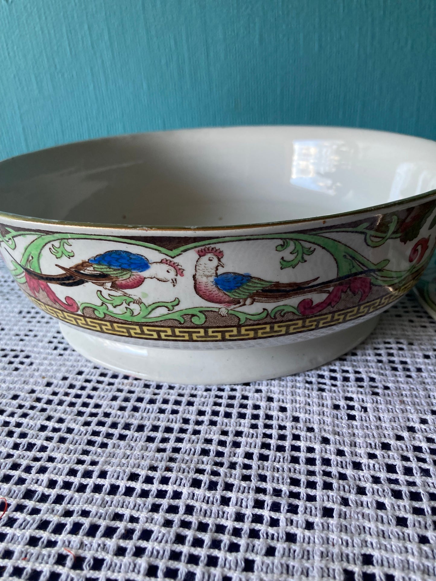 1920s Adderley Ltd Bone China Lidded Vegetable Bowl, Bird Motif with Gold Rim