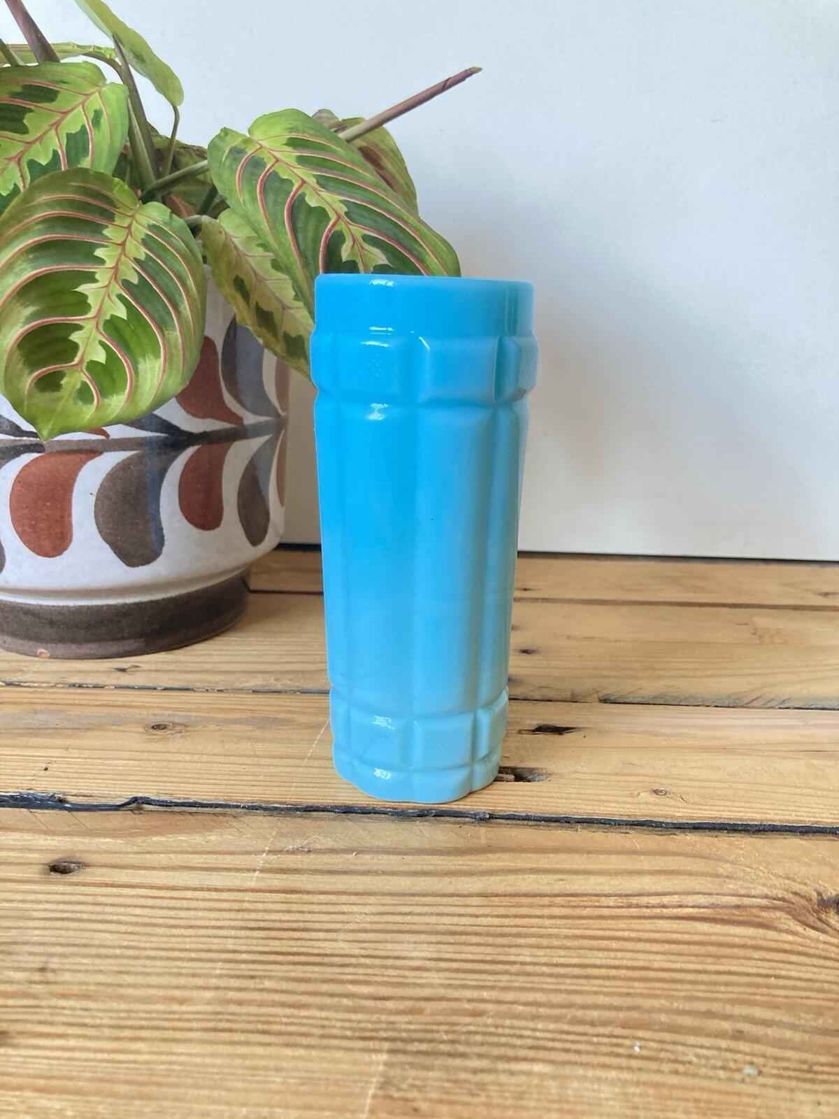 French Opaline Blue Glass Vase Portieux Vallerysthal Style Vintage