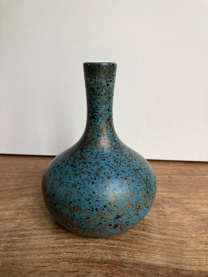 Studio Pottery Narrow Neck Bud Vase Blue Gold P Shaw Sons Signed