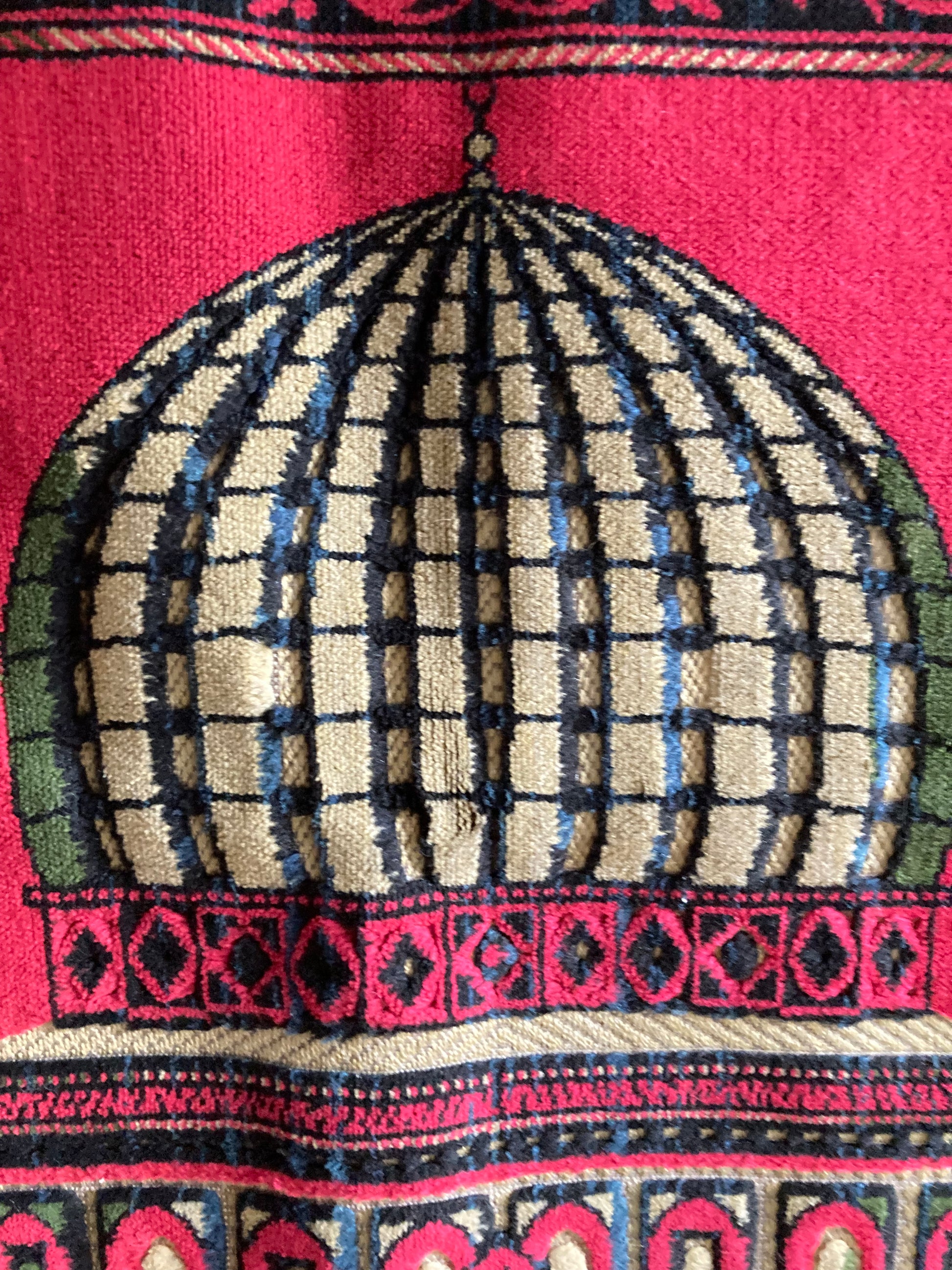 Vintage 1940 Prayer Mat Rug Islam Made In Turkey Red Temple Mat - Bloom & Heirloom Vintage Decor