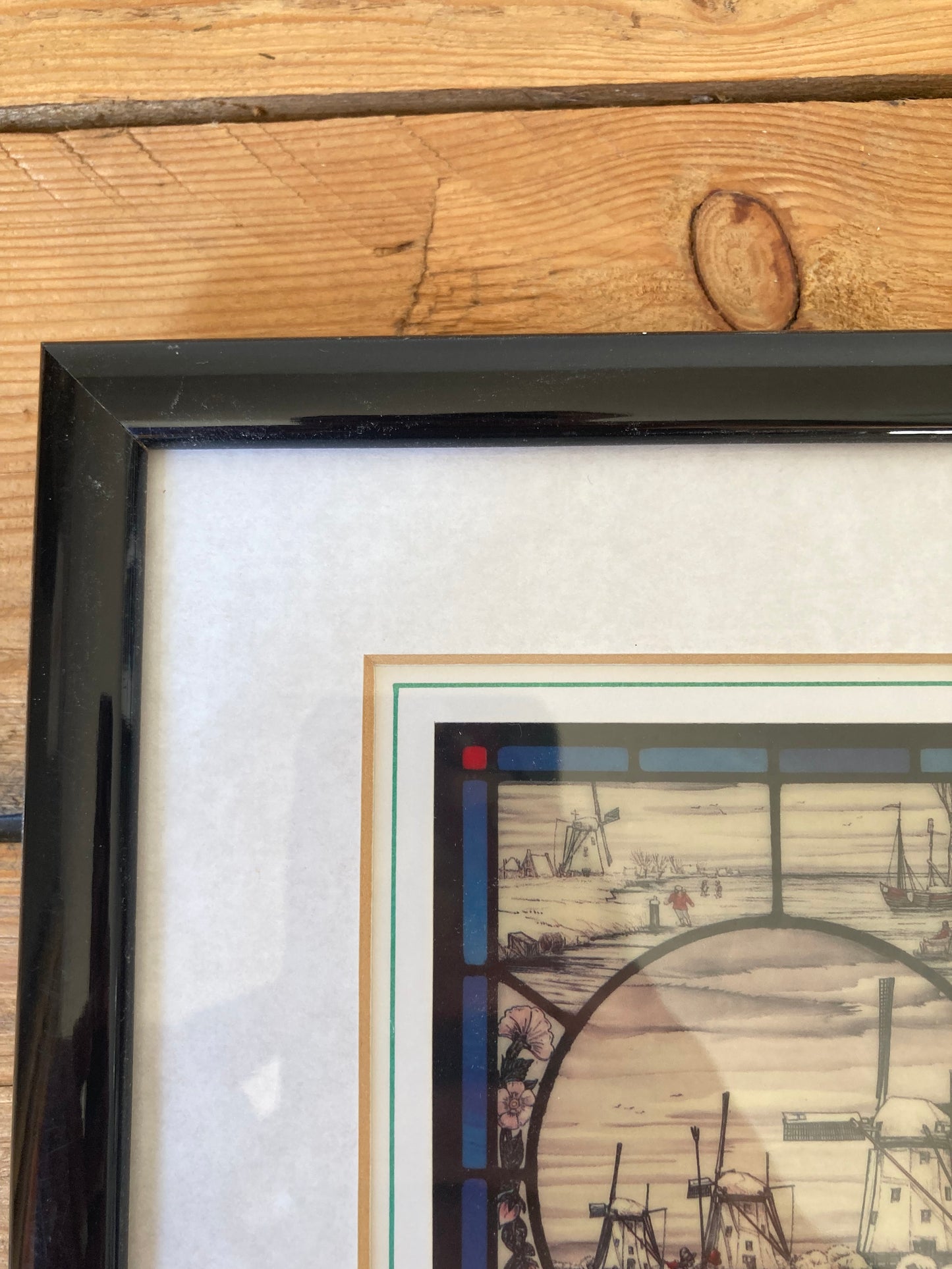 Vintage Dutch Delft Style Framed Maritime Print, Sailing Scene