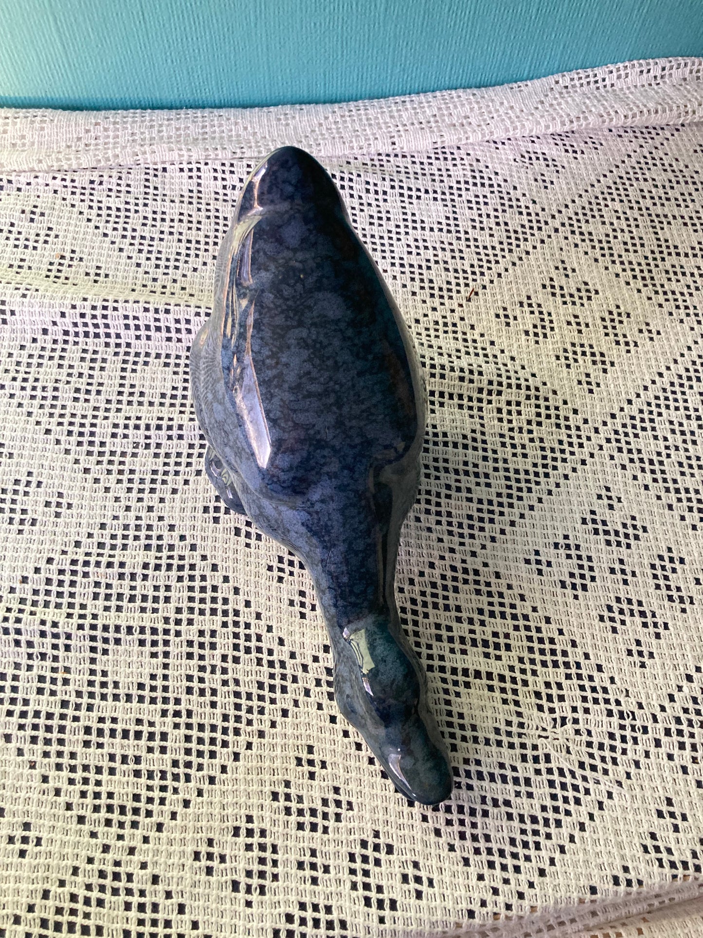 Blue Speckled Ceramic Goose Ornament