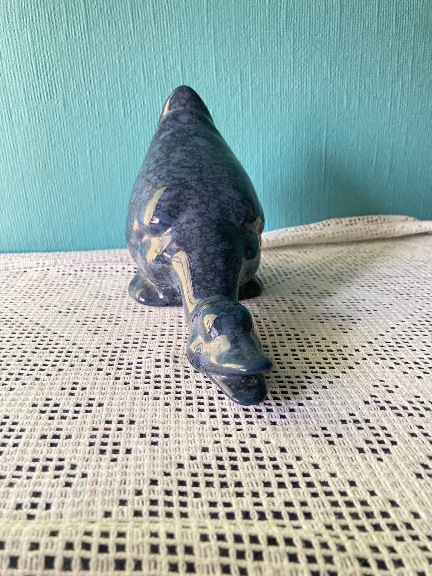 Blue Speckled Ceramic Goose Ornament