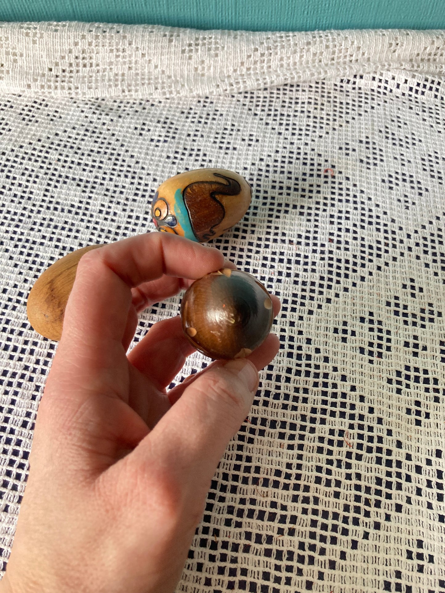 Hand Carved Decorated Wooden Egg Trio
