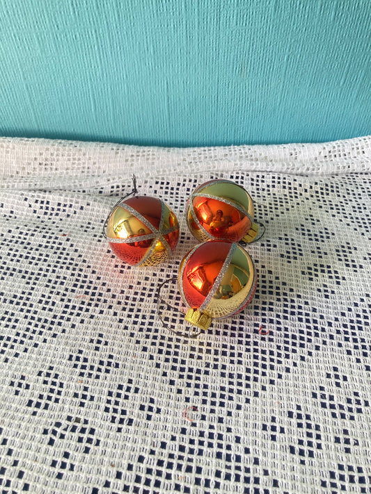 3 Vintage Mercury Glass Christmas Tree Decorations - Made In Poland -