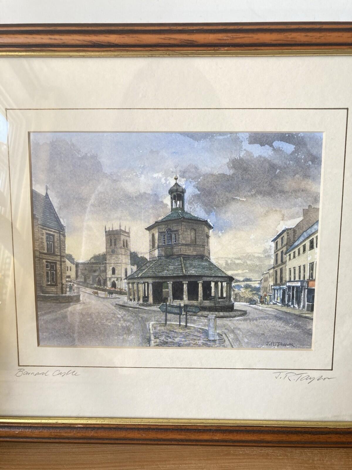 Barnard Castle Market Place Watercolour Print By J.R. Taylor Signed Framed