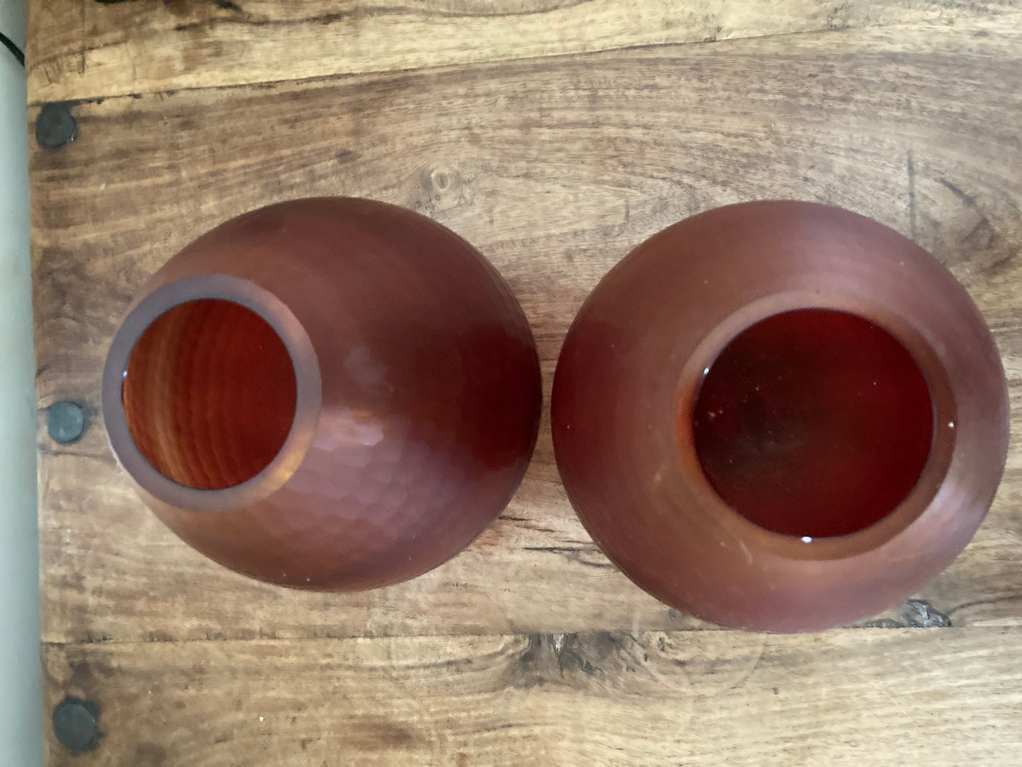 Amber Textured Glass Teardrop Vase Pair