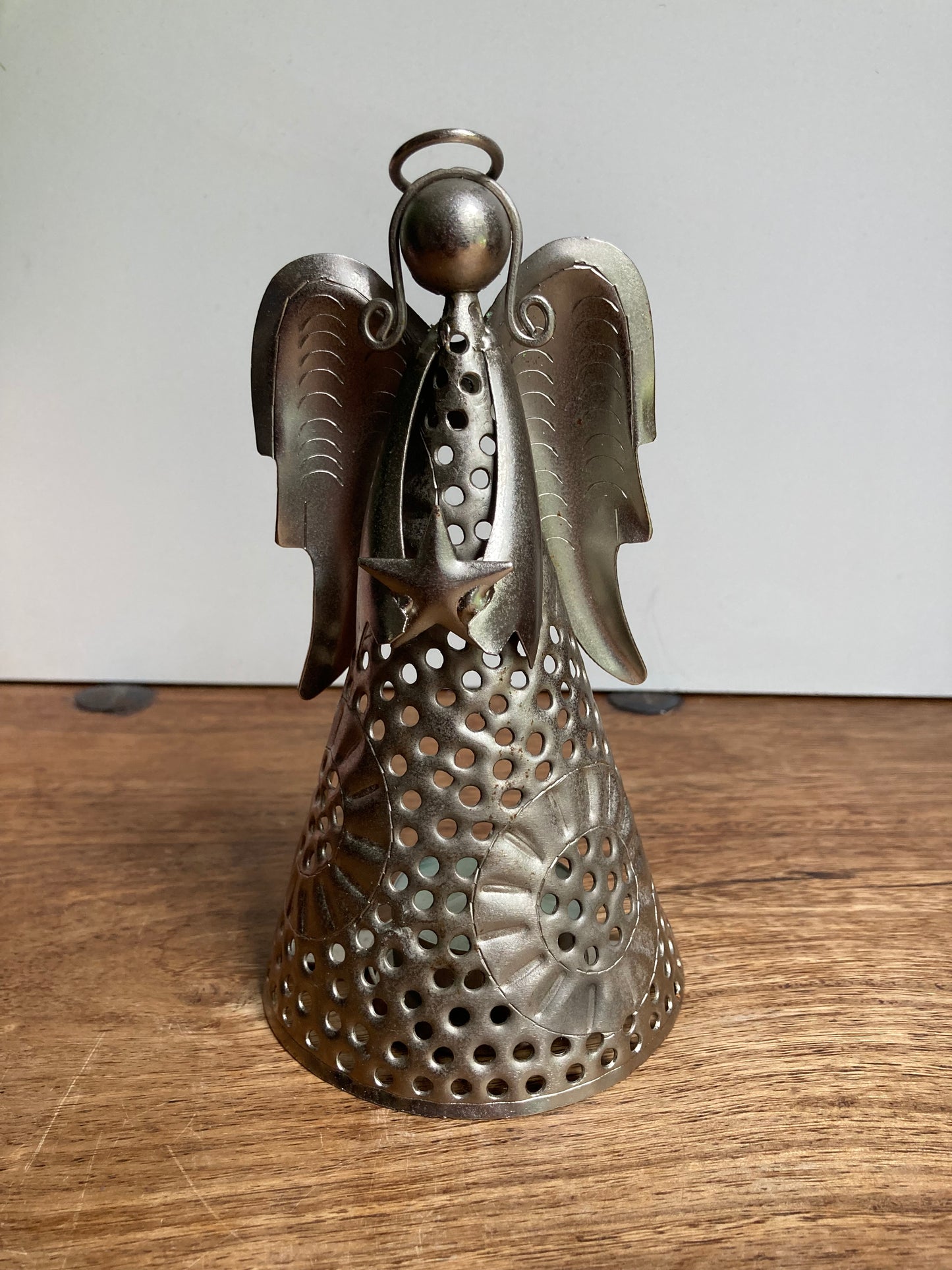 Angel With Star Metal Tea light Candle Holder Pewter Colour Christmas Decor