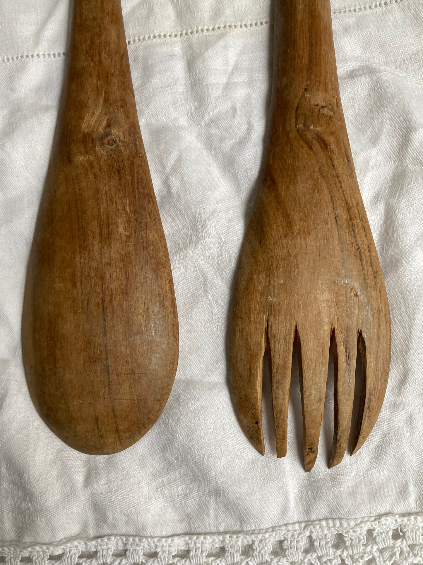 Vintage Wooden Carved Rhino Salad Servers Ethnic Rustic Mid Century