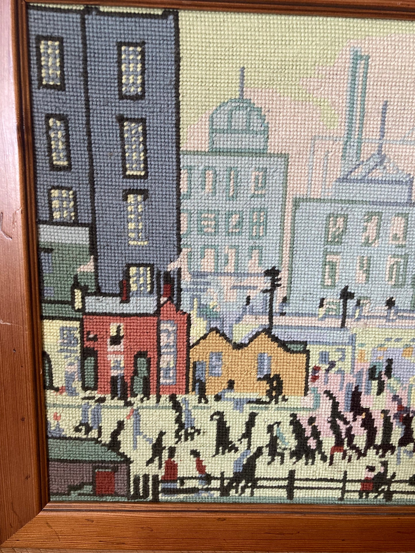 Lowry Style Coming From The Mill Framed Cross Stitch Textile Art