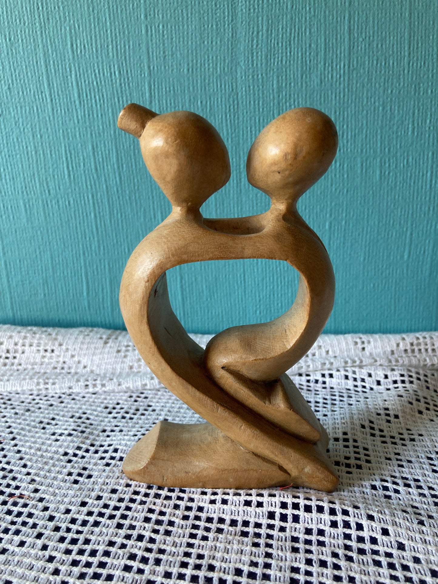 Wooden Carved Couple Sculpture Love Anniversary Wedding Gift