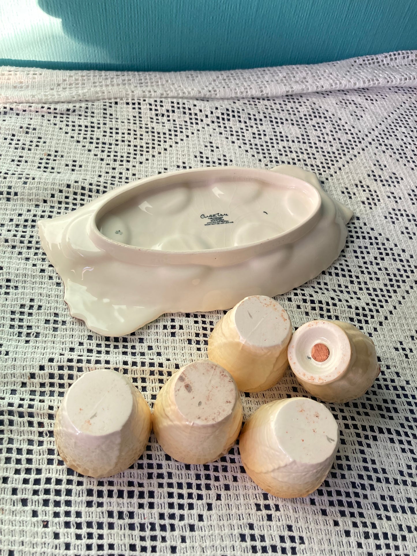 Carlton ware Egg Cup holders, plate, salt shaker floral detail