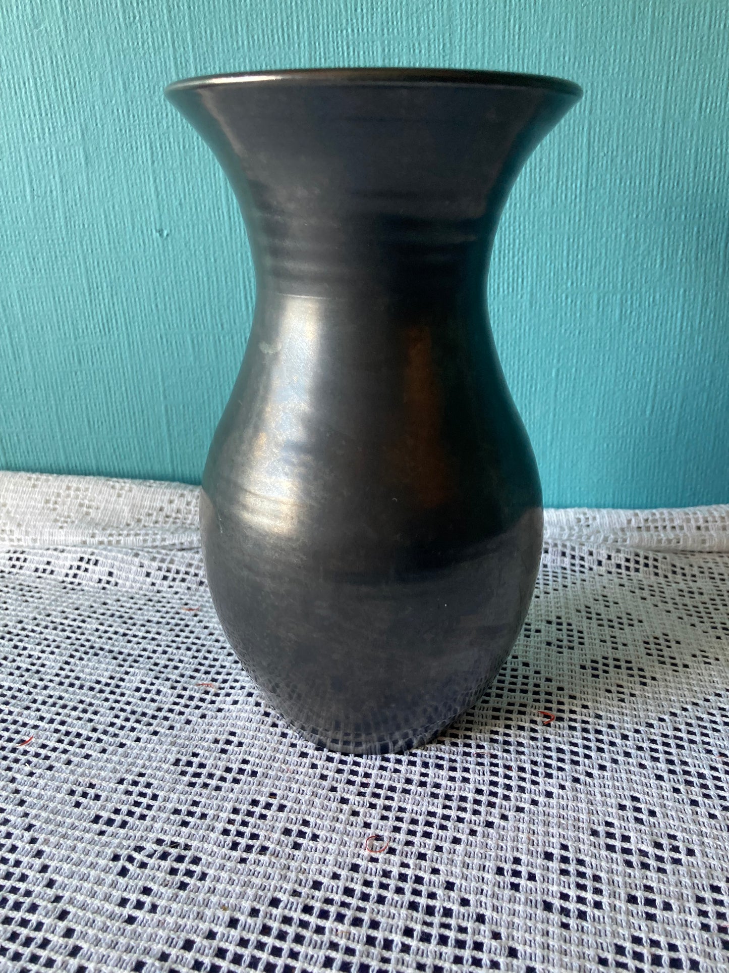 Prinknash Abbey studio pottery vase in gunmetal or pewter grey in baluster shape