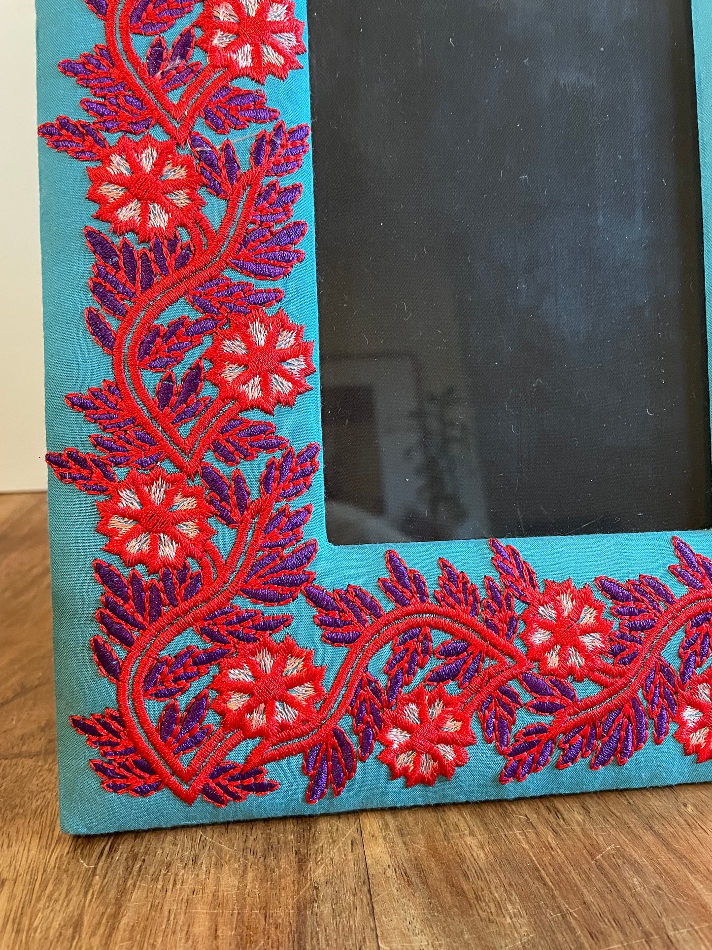 Boho Embroidered Flower Fabric Photo Frame Blue Red Ethnic Gift Prop Aarong