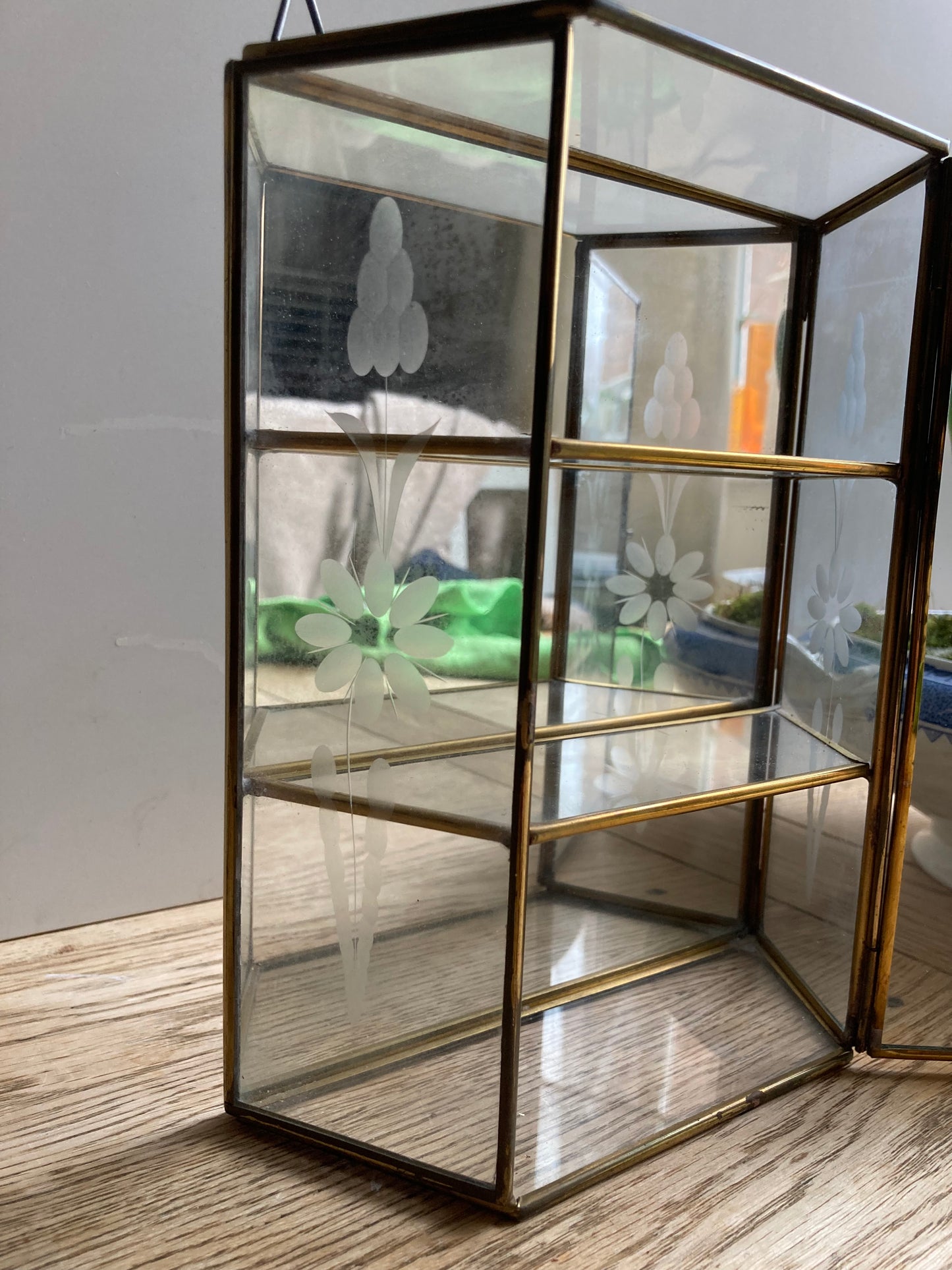 Vintage Mirrored Glass Display Cabinet Curios Case Jewelry Box Wall Hanging