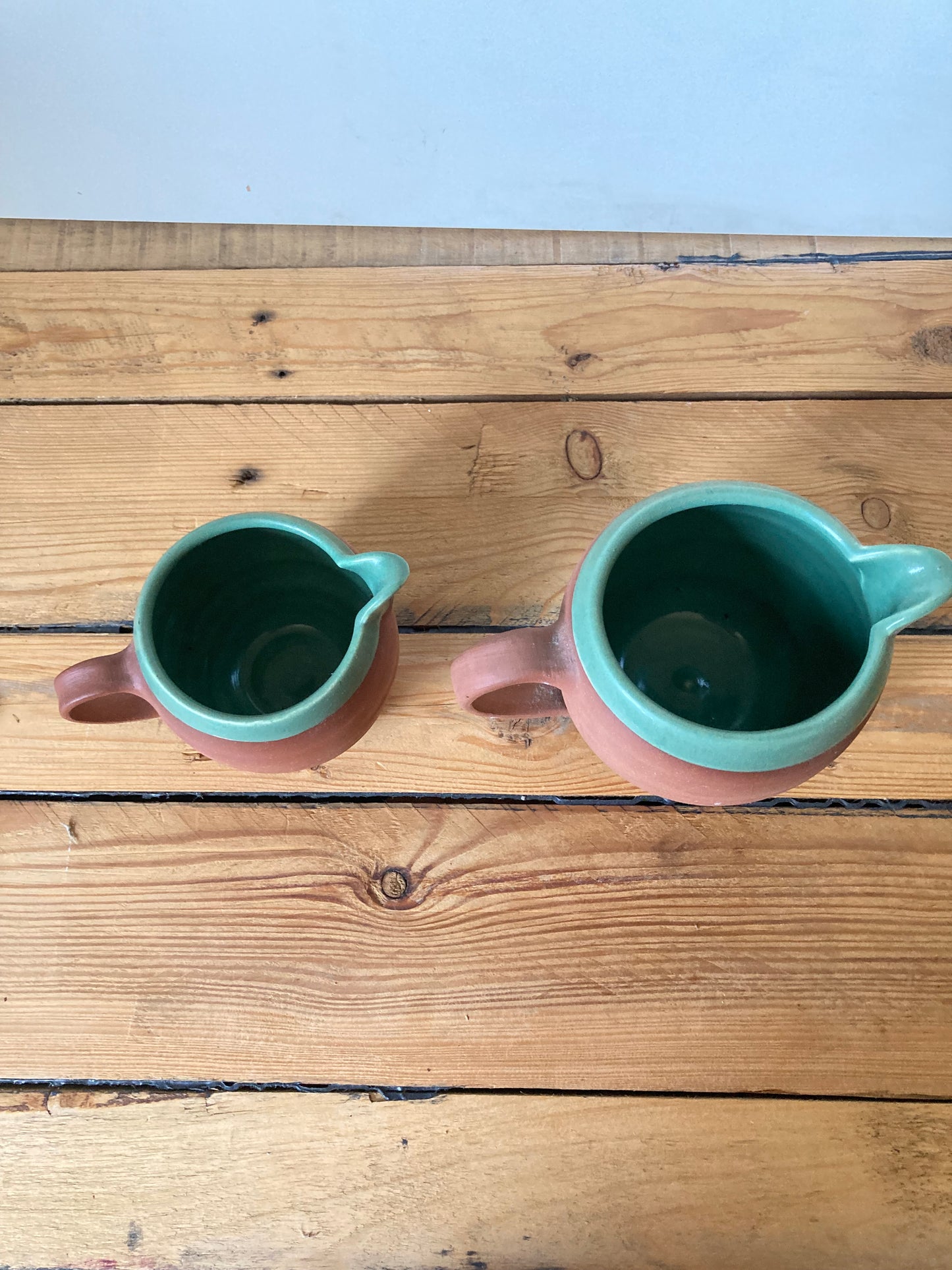 Pair of Vintage Royal Barum Ware Terracotta Cream Jugs | C.H. Brannam Pottery Devon