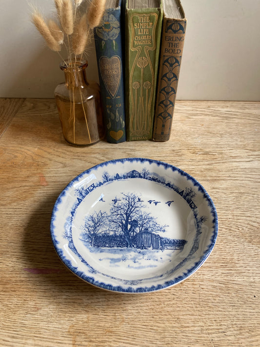 Riverwood Blue White Bowl with Farm Scene by Bob Timberlake