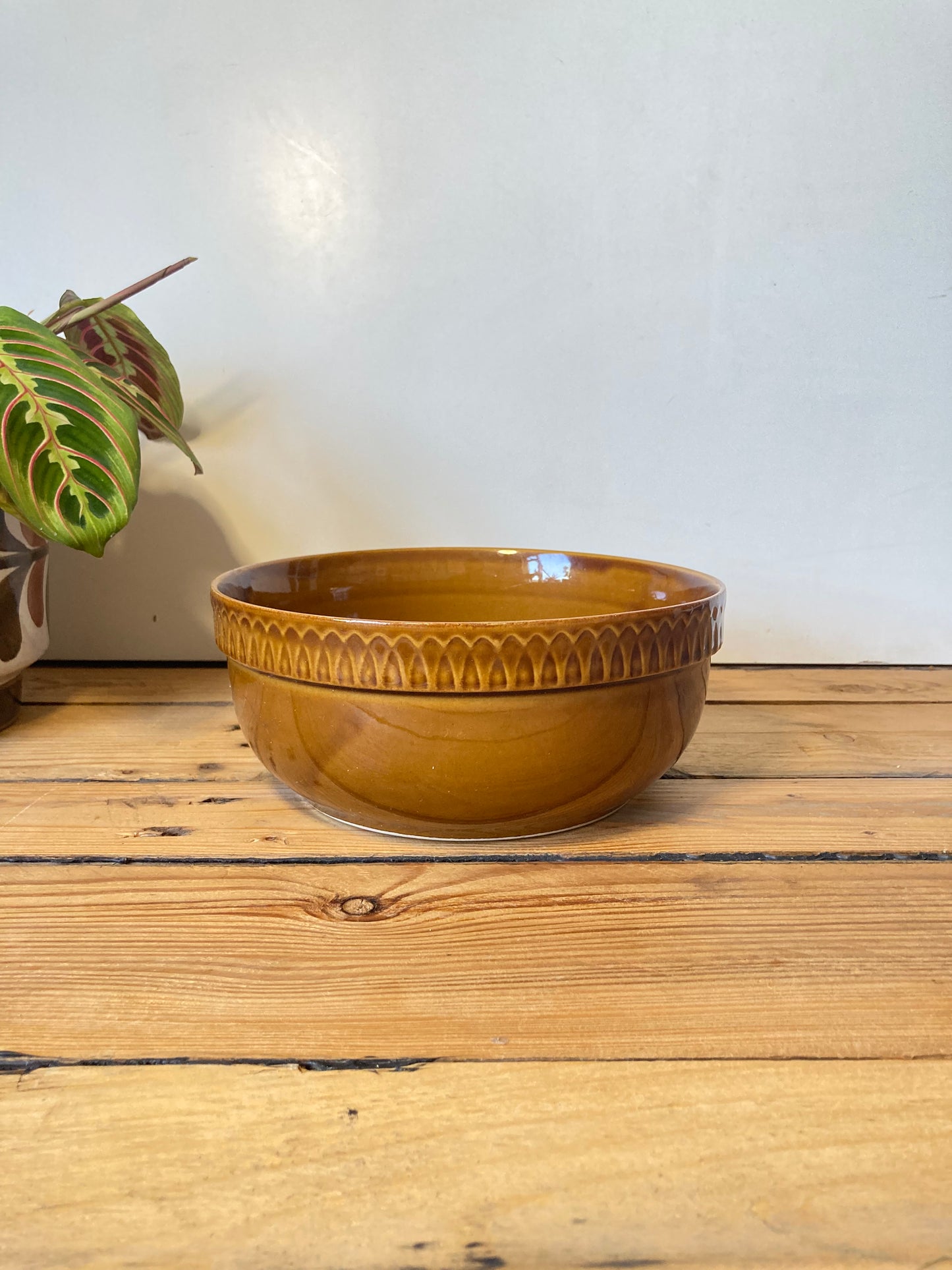 Vintage Polish Pottery Brown Glazed Bowl Ceramic Serving Dish