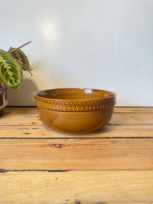 Vintage Polish Pottery Brown Glazed Bowl Ceramic Serving Dish