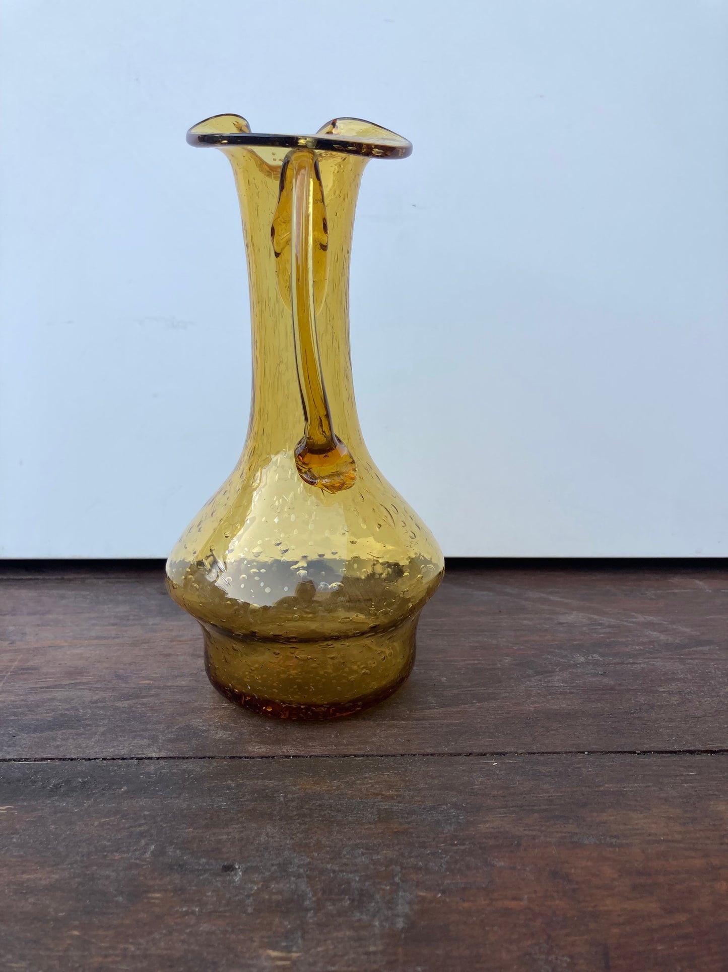 Vintage Amber Bubble Glass Pitcher Vase