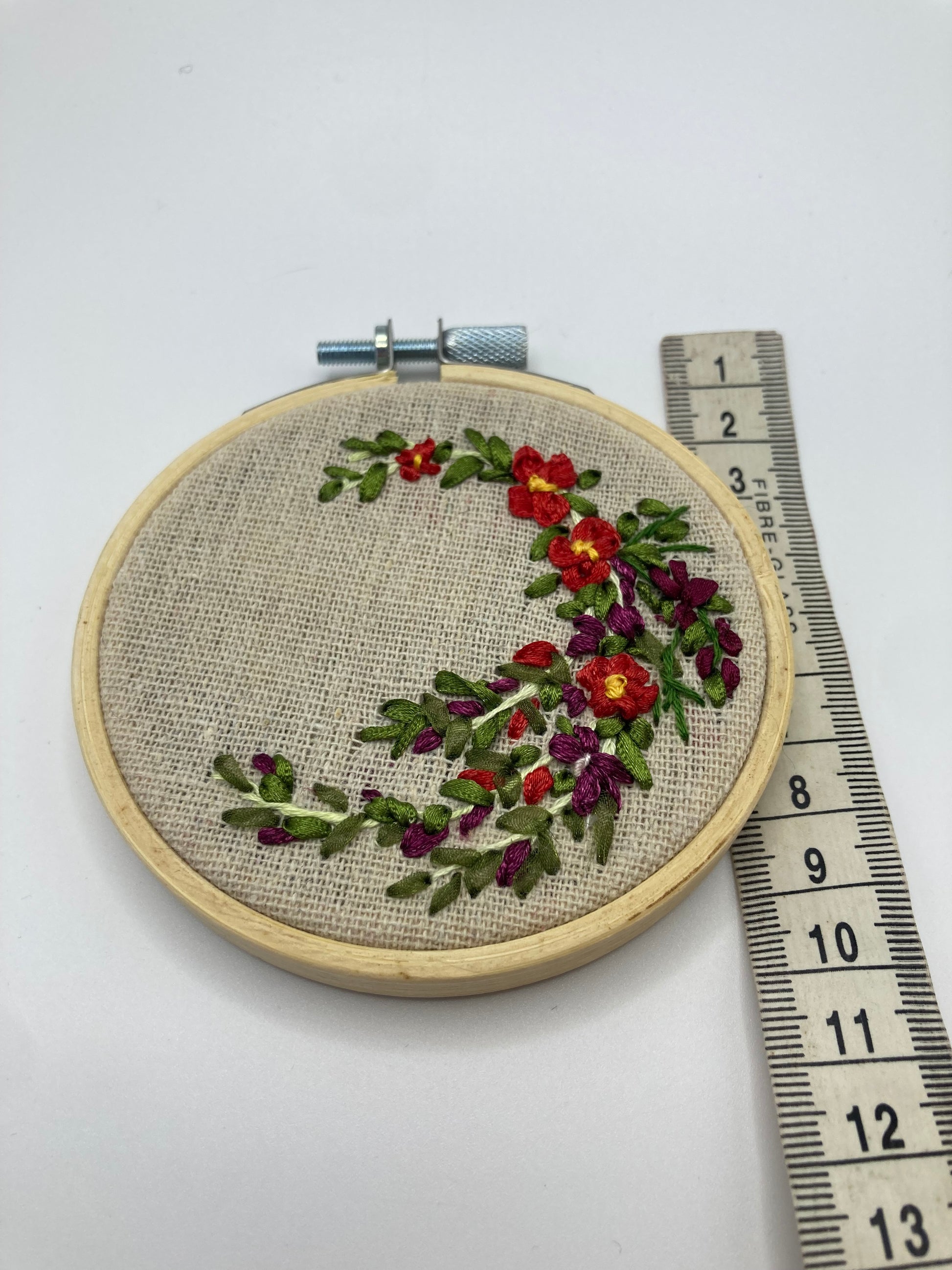 Red and Purple Floral Hand Stitched Small Hoop Wall Art - Bloom & Heirloom Vintage Decor