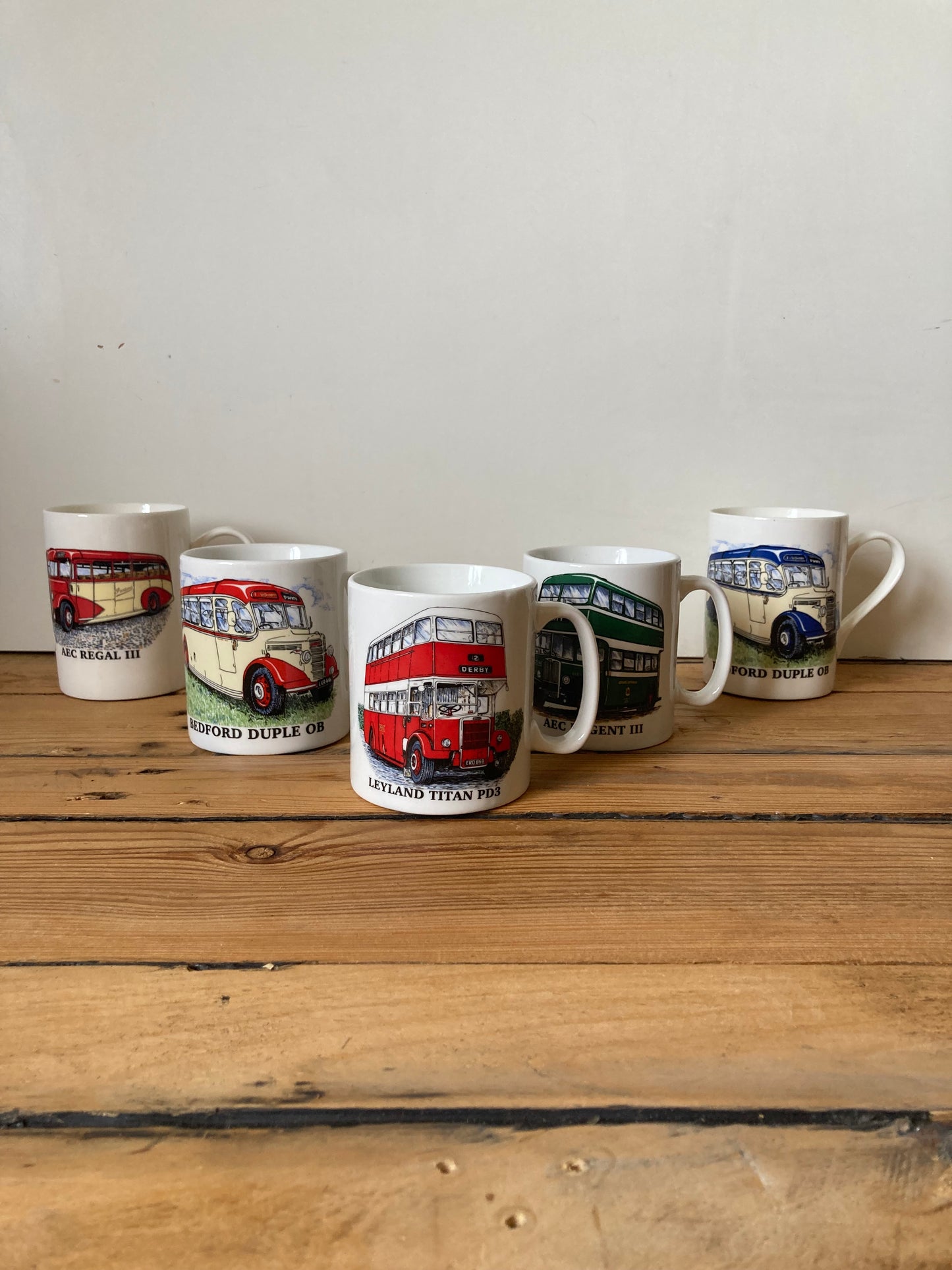 Vintage Bus Enthusiast Mugs Set 5 Transport Vehicle Coffee Cups