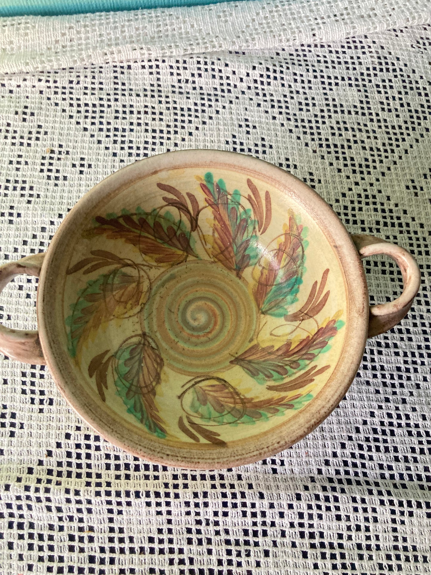 Glyn Colledge Denby Bourne Double Handled Bowl Dish | Glyn Ware Leaves