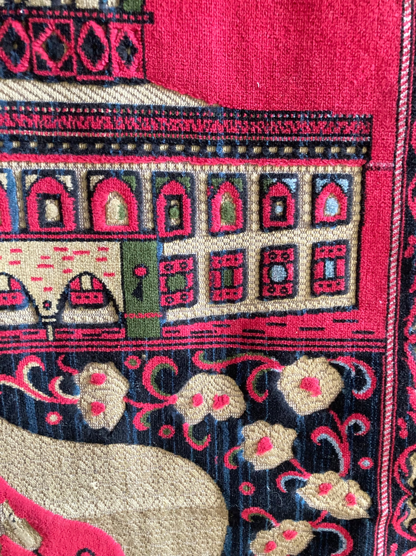 Vintage 1940 Prayer Mat Rug Islam Made In Turkey Red Temple Mat - Bloom & Heirloom Vintage Decor