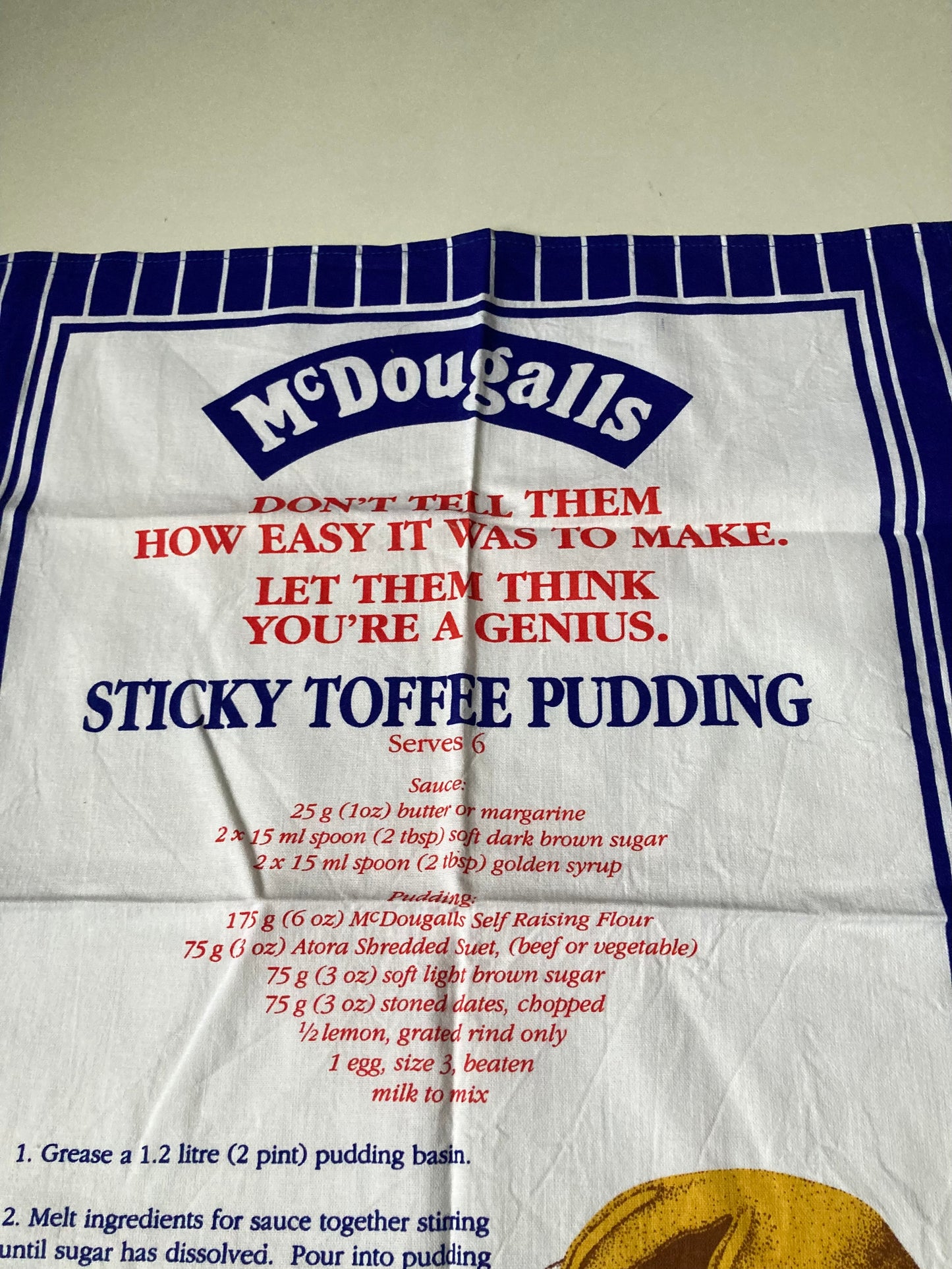Vintage McDougalls Tea Towel Sticky Toffee Pudding Recipe